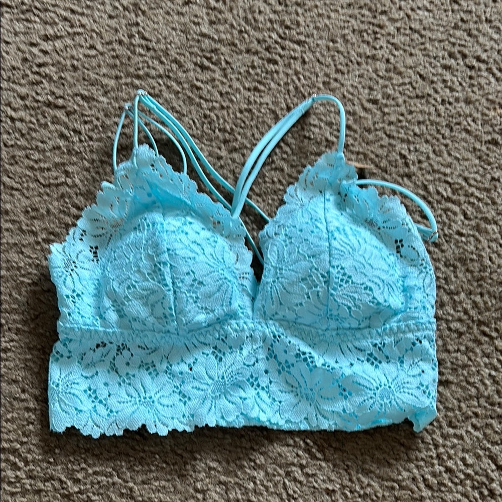 PINK Victoria's Secret Blue Lace Bralette with Longline Silhouette